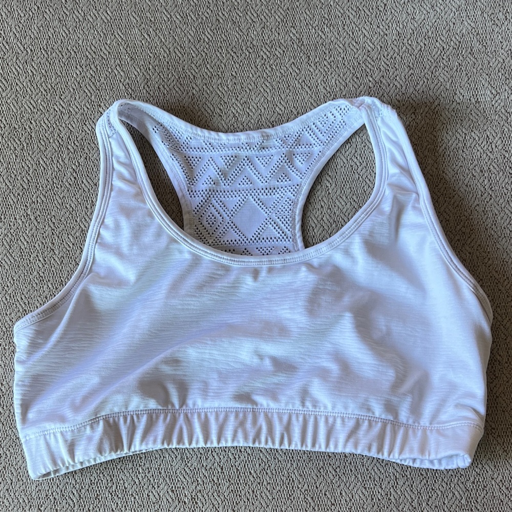 Women's White Racerback Sports Bra with Lace-Back Detail